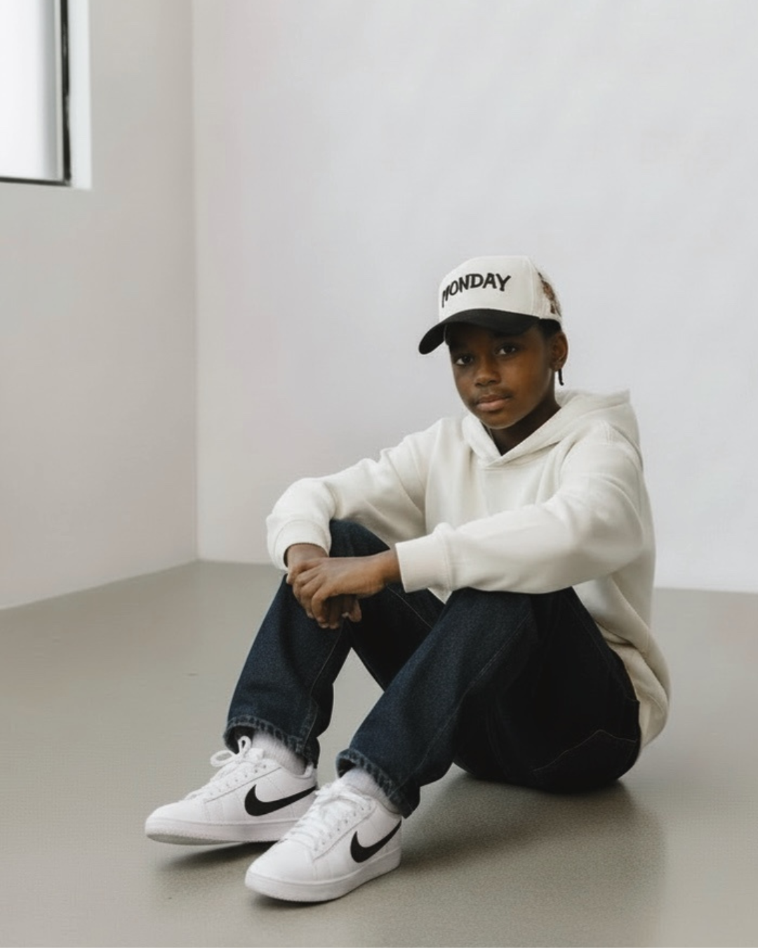 Monday Kids Snapback | Cream & Black