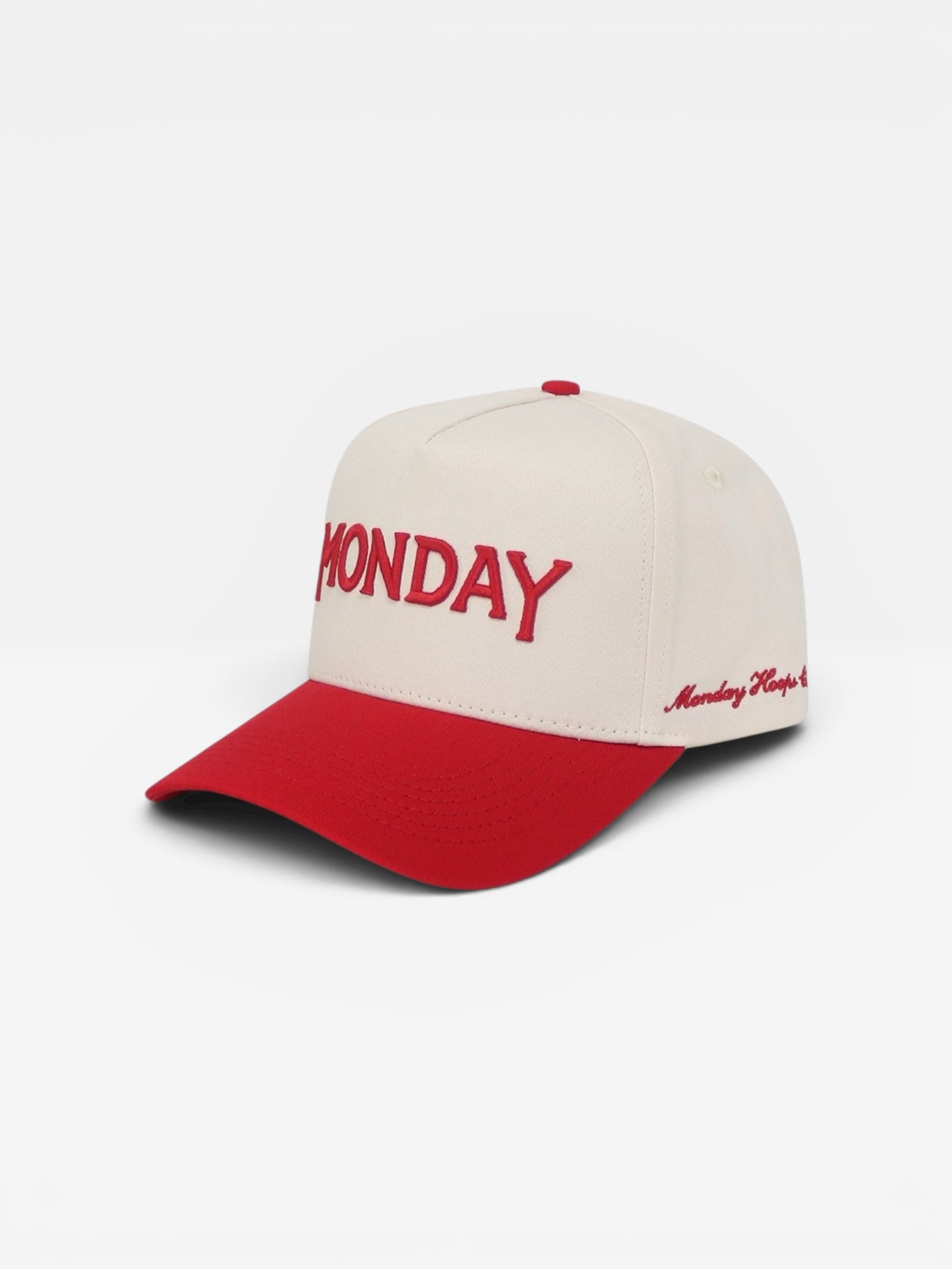 Monday Script Snapback | Cream & Red